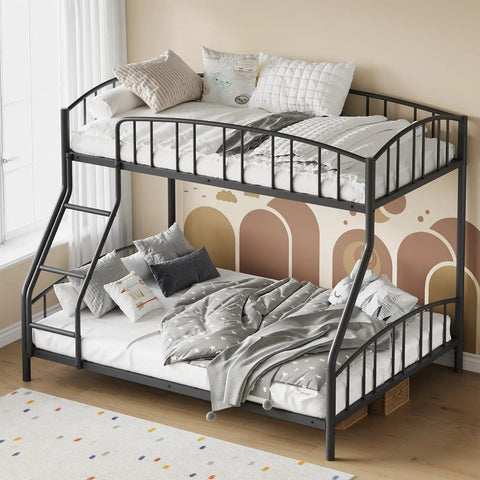 Rock Solid Twin Over Full Bunk Bed With Secure Ladder And Safety Railings For Kids And Adults A Total Space Saving Game Changer Built Tough For Long Nights Made To Maximize Small Floors So You Can Kick Back And Sleep Easy Roomwide with cozy bedding and pillows.