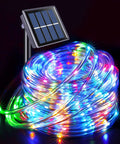 Outdoor 200 LED Solar Rope Lights, 66ft IP65 Waterproof Trampoline and Garden Decor, colorful lights with solar panel