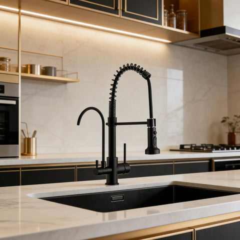 3 in 1 Spring Brushed Nickel Kitchen Faucet With High Arc, Single Hole Mount, Pull Down Sprayer, Built In RO Filtration