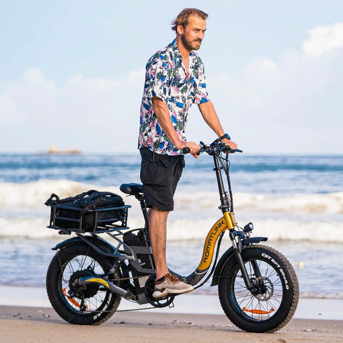 Rear Ebike Basket Large Capacity Waterproof Metal Cargo Rack For Electric Bikes Quick Assemble Mount Perfect For Picnic Gear Pet Dog Carrier Sports Bag Groceries And More On Back Seat in beach setting