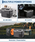 12 Volt Portable Car Refrigerator And Compressor Cooler With 19 Quarts showcasing multiple power options and versatility for car and home use.