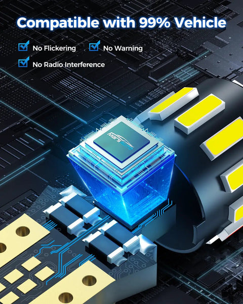 Close-up of 194 LED Bulb For License Plate Light Pack Of 10, 6000K Super White Wedge Replacement circuitry with no interference design