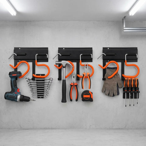 Heavy Duty Metal Wall Mount Tool Organizer With 50 Kg Hooks with tools, garage storage, carbon steel, no nonsense design