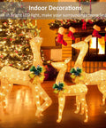 Lighted Outdoor Reindeer Family Set For Christmas 3 Piece Yard Decor With 230 Warm White LEDs Includes 64 Inch Buck 49 Inch Doe And 37 Inch Fawn Easy Setup With Stakes And Zip Ties For Festive Holiday Lawn Display visible in indoor setting
