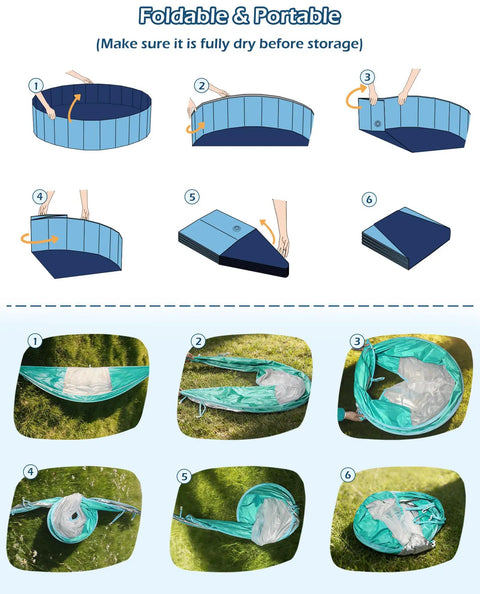 Step-by-step folding guide for Kiddie Pool With Canopy And Shade For Backyard Water Play 40 Inch Foldable Toddler Pool With Sun Shelter