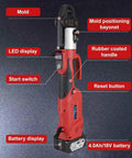 Heavy Duty Cordless Electric Hydraulic Pipe Press Tool With Portable Crimping Action For Stainless Copper Pipes showing features like LED display and battery.