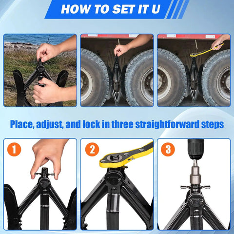 Heavy Duty RV Wheel Chock Stabilizer Two Pack For Campers And Travel Trailers Adjustable 3.5 To 12 Inch Anti Move X Shaped Tire Lock Cast Iron With Zinc Finish installation steps