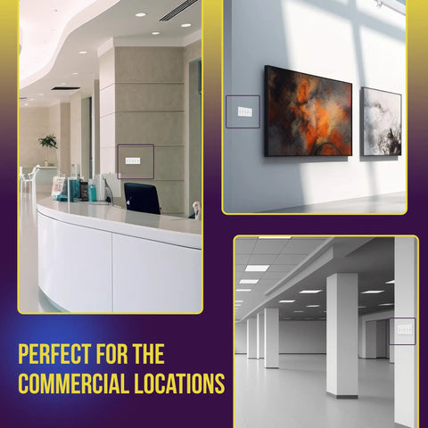 Five Gang Toggle Light Switch Wall Plate With Gloss Finish in commercial office and gallery settings