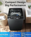 Built Tough 27 Lbs Full Automatic Washer And Spinner Combo With 10 Programs And 8 Water Levels, No Sweat Portable Laundry Machine For Tiny Apartment Dorm Or Rv Setup In Grey, top view with control panel.
