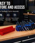 Low Profile 24 Slot Pliers Organizer Rack With Magnetic Base For Toolbox Drawers 2 Pack Tool Drawer Organizer in blue and red
