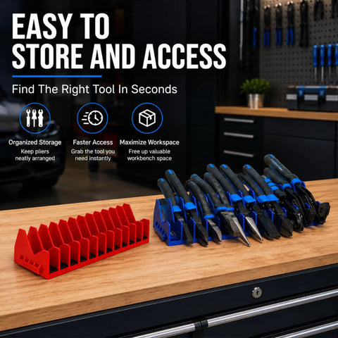 Low Profile 24 Slot Pliers Organizer Rack With Magnetic Base For Toolbox Drawers 2 Pack Tool Drawer Organizer in blue and red