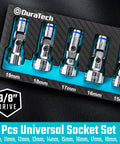 Three Eighth Inch Drive Universal Joint Socket Set Swivel Socket Set Ten Piece Metric Range Ten To Nineteen mm in EVA foam organizer