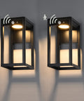 Solar Powered Motion Sensor Outdoor Wall Lights 2 Pack Dusk To Dawn 3 Modes 600 Lumens IP44 Weatherproof Aluminum Black