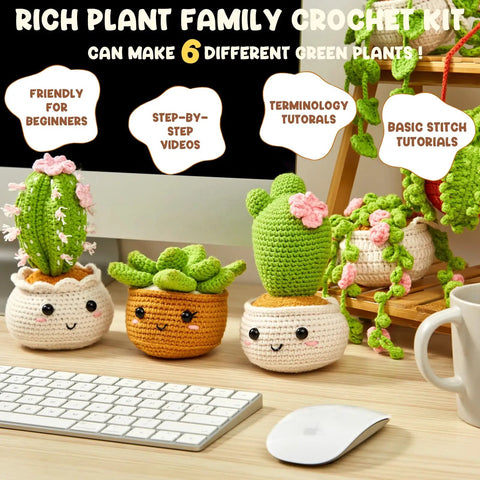 Beginner Crochet Kit For Amigurumi And Plant Plushies, All-In-One Starter Set With Step-By-Step Video Guides, plush plant props.