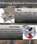 Vibrating inclined conveyor motor and swivel caster detail for Electric Screw Conveyor Automatic Feeding Machine.