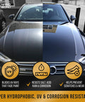 Car hood showing before and after effects of 9H PRO Ceramic Coating Kit For Cars, Glass, Plastic And Wheels, high gloss finish.