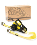Retractable Ratchet Tie Down Strap 2 Inch By 27 Foot Heavy Duty Webbing With 10000 Pound Breaking Strength And 3333 P