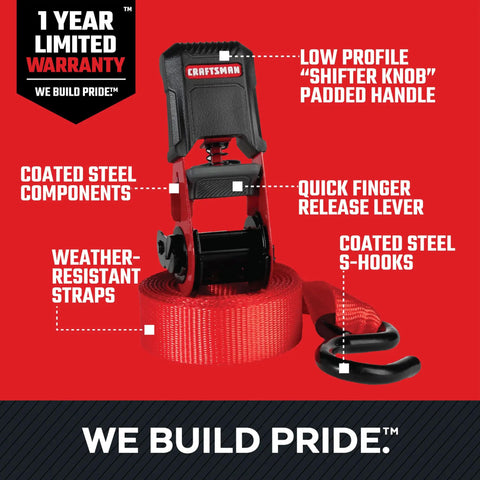 Straight Shooter 10 Piece Ratchet Strap Kit With Soft Loops And Stretchy Bungee Cords Heavy Duty Cargo Securing Set with padded handle and weather-resistant straps.