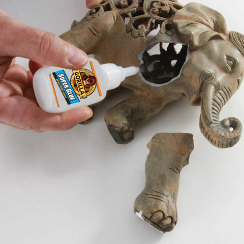 Repairing broken elephant figurine with Fast-Drying Thick-Bond Duo Pack Clear Super Glue For Metal Wood Ceramic Rubber And More, Quick Set