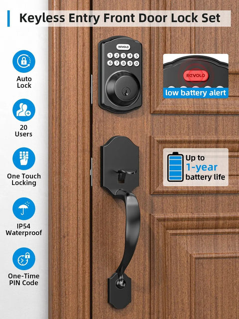 Smart Keypad Deadbolt With Handle, Keyless Front Door Lock No Keys Needed, Auto Lock, Anti Peeking Password, 20 User Codes