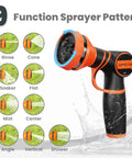 9-pattern spray nozzle for Stainless Steel Garden Hose 50ft 5/8 Inch No Kink Flexible Water Hose with various spray functions displayed