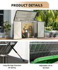 Heavy Duty Outdoor Trash Can Storage Shed With Chain Lid, Waterproof Metal Organizer For Bins, showing open doors and pneumatic lid.