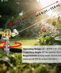 Two Pack Heavy Duty Brass Impact Sprinklers On Spike Base With Aluminum Alloy Stand demonstrating 360-degree coverage in a garden.