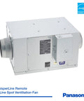 WhisperLine Remote Mount Inline Vent Fan 120 CFM unit showcasing its metal casing and design for home air quality improvement.