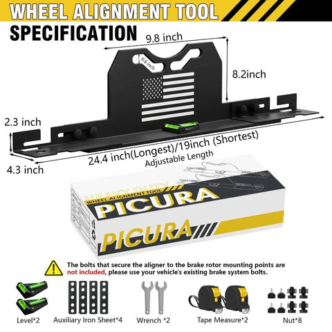 DIY Wheel Alignment Tool Kit With 2 Toe Alignment Plates, No Caliper Removal Required, Includes Measuring Tapes and Tools