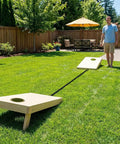 27 Foot Cornhole Distance Tool And Measuring Device For Quick Accurate Board Setup Easy Cornhole Game Accessory To Nail Regulation Gap Between Boards Save Time And Keep Your Games Tight, nylon cord between pine boards