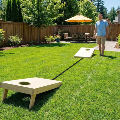 27 Foot Cornhole Distance Tool And Measuring Device For Quick Accurate Board Setup Easy Cornhole Game Accessory To Nail Regulation Gap Between Boards Save Time And Keep Your Games Tight, nylon cord between pine boards