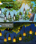 Outdoor Solar String Lights 33Ft With 15 Realistic Flickering Flame Bulbs Waterproof Warm White For Patio Garden