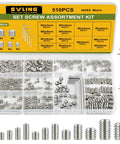 Headless Set Screw Kit 510 Piece 13 Size Metric M3 M4 M5 M6 M8 Stainless Steel 304 Socket Cup Point Screws shown in organized box