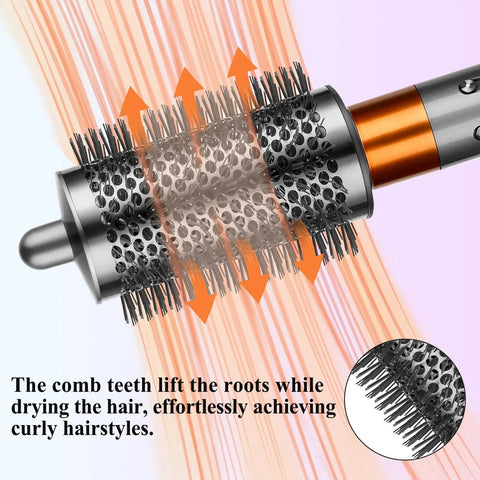 Large Round Volumizing Hair Brush Attachment for Dyson Airwrap Styling HS01 HS05 HS08, metal gray finish, lifts roots