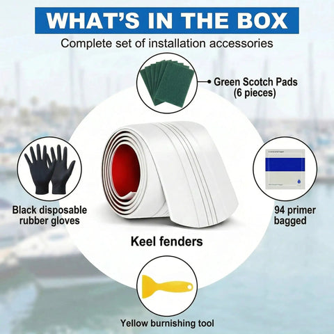 Heavy Duty 6 Foot Keel Guard For Fiberglass And Aluminum Boats Self Adhesive Hull Shield installation kit components.