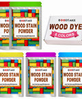 Kick Up Your Craft Game With This No Sweat Wood Stain Powder Yielding Five Vivid Hues Fast Dry Formula And Simple Indoor Outdoor Coverage For A Crisp Professional Finish - Colorful wood stain powder packets displayed.