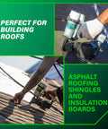 Pro-Grade Pneumatic Roofing Nailer For Asphalt Shingles, Heavy Duty Workhorse That Drives Up To 10 Nails Per Second, 70 To 120 PSI For Consistent Power, 16 Degree Tool Accepts 7/8 To 1-3/4 Inch Roofing Nails, Built For Fast, Durable Shingle Installations in use on roof.