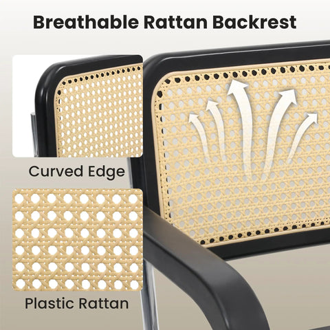 360 Degree Swivel Office Chair With Wheels, Tilting Rattan Desk Chair, breathable curved rattan backrest detail