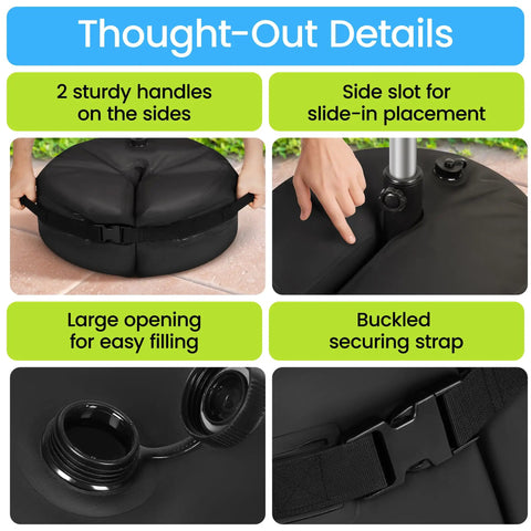 Windproof Patio Umbrella Base Weight Water Bag With Side Slot Opening Easy Fill Sturdy Round Base For Cantilever Umbrella Stands