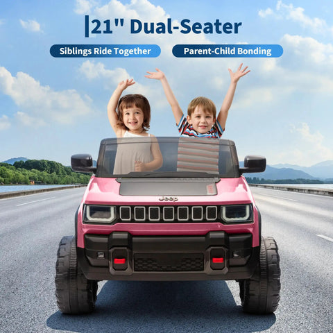 Licensed 24V Kids Ride On Truck Two Seater With Parent Remote Control pictured driving on road