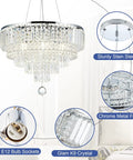 Glam Crystal Chandelier Pendant Light, 19.7 Inch Teardrop Crystal Drops, 6 Lights, Convertible from Hanging Pendant to Semi Flush Mount