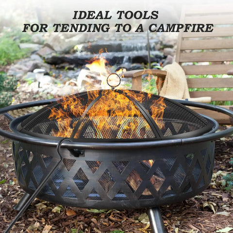 Heavy Duty 22 Inch Fire Pit Spark Screen With Handle And Poker For Outdoor Use A Metal Mesh Lid To Contain Embers And Sparks