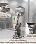 Slick Heavy Duty Granule Filling Machine With Foot Pedal Stainless Steel Precision Scale Dispenser For Coffee Beans Tea Seeds And Bulk Grains Dead On Mark Measurements No Sweat Setup demonstrating dual-vibration discharge for consistent feed.