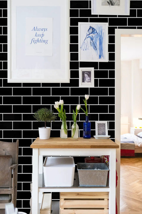 Kitchen wall with Dope Brick Pattern Peel And Stick Wallpaper Vinyl Roll Self Adhesive For Kitchen Subway Plaid Modern Tile Look.