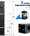 Heavy Duty Square Folding Table Leg Extenders With Three Level Adjustable Table Leg Risers shown with height options and dimensions.