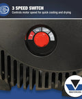 Close-up of the 3-speed switch on Beefy 1200 CFM Blower Fan With 3 Speed Settings, Heavy Duty ABS Housing