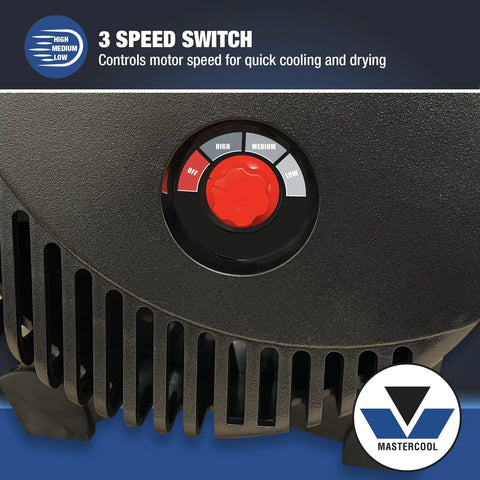 Close-up of the 3-speed switch on Beefy 1200 CFM Blower Fan With 3 Speed Settings, Heavy Duty ABS Housing