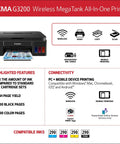 Wireless Supertank All In One Printer With Copier And Scanner Delivers Flawless Mobile Printing And Huge Refillable Ink Tanks. Front view with integrated ink tanks.