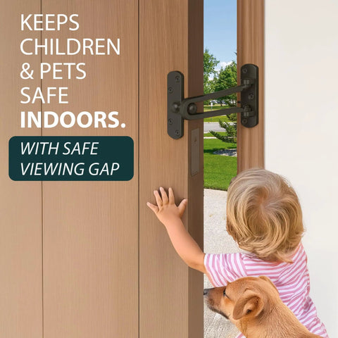 Heavy Duty Swing Bar Door Lock For Kids Safety, 4.2 Inch Zinc Alloy Reinforcement Guard installed on wooden door