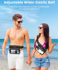 Couple on beach wearing Triple Seal IPX8 Waterproof Fanny Pack with Touch Screen Dry Bag for kayaking and water sports